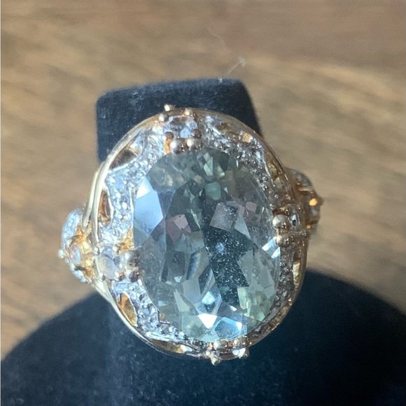 Prasiolite Amethyst. Ring. SZ 5. SS two tone. 5 Ct. Oval - Picture 4 of 9